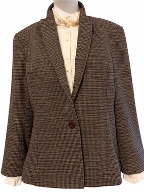 Vintage Yves Venet Wool Blend Plaid Blazer Jacket Size 38